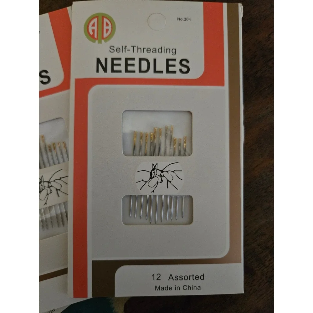 3 Packs AB No. 304 Self-Threading Hand Sewing Needles 12 Assorted Gold Eye Steel